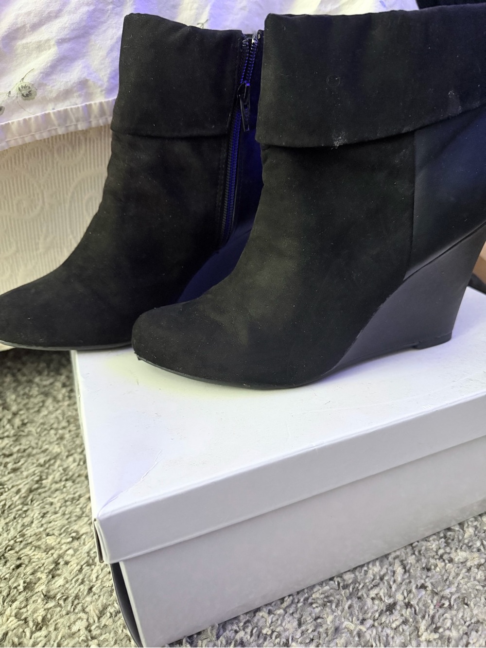 Report Black Suede Fold-Over Wedge Ankle Boots